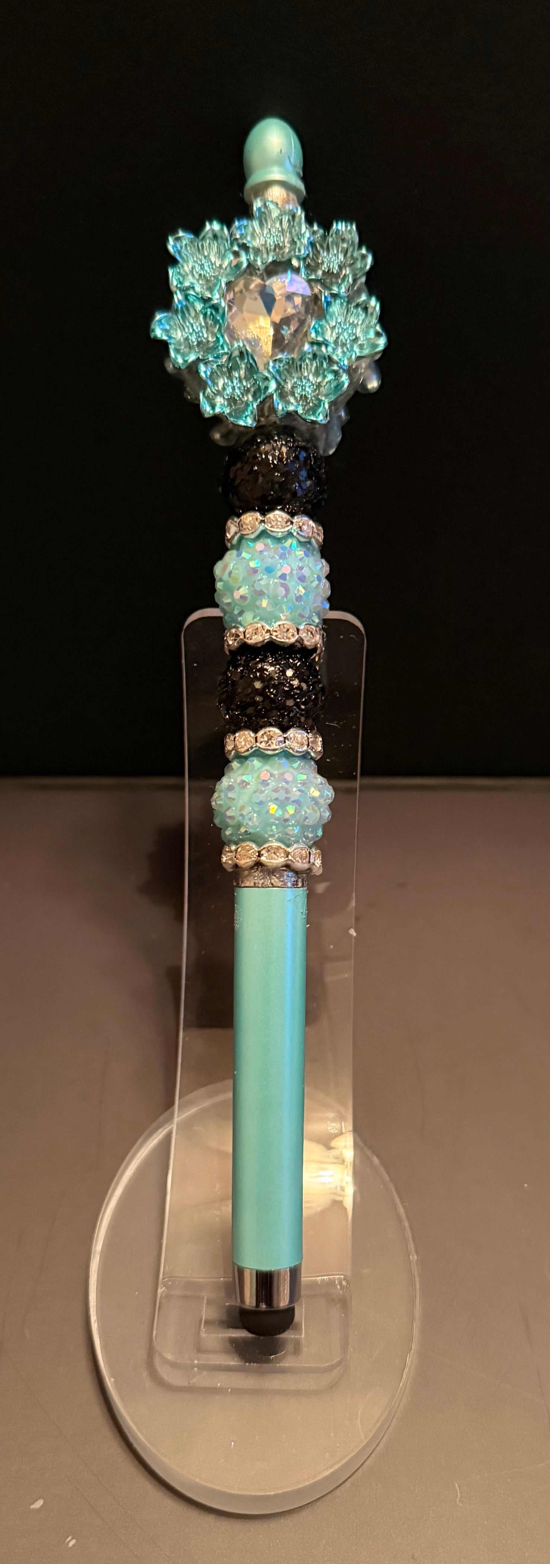 Beaded Bue/Black and silver stylus pen